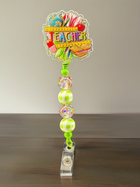 Teacher Beaded Badge Reel – Retractable ID Holder
