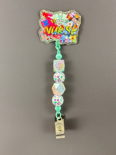 Colorful Nurse Life Badge Reel – Glitter Beaded ID Clip