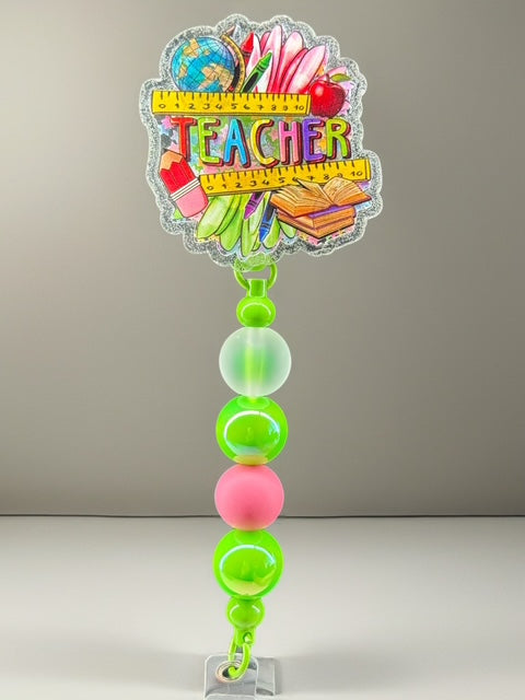 Teacher Beaded Badge Reel – Retractable ID Holder
