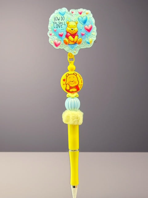Winnie 2 Badge Reel with Attachable Pen – Beaded Workplace Accessory
