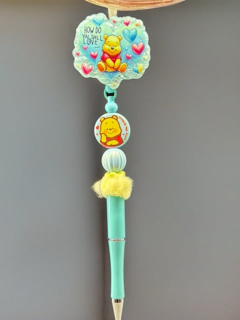 Winnie 4 Badge Reel with Attachable Pen – Beaded Workplace Accessory