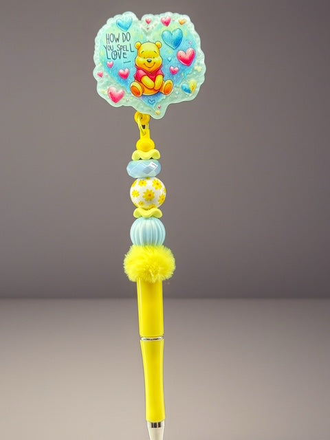 Winnie Badge Reel with Attachable Pen – Beaded Workplace Accessory