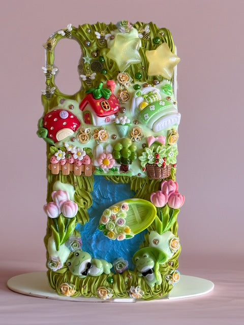 Whimsical Fairy Garden Phone Case – 3D Cottage & Pond Scene