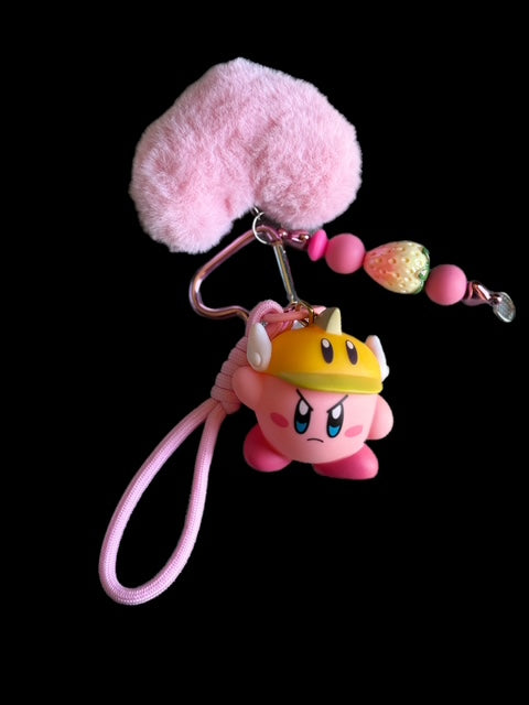 Pink Puff Warrior Keychain – Plush Heart & Beaded Charm