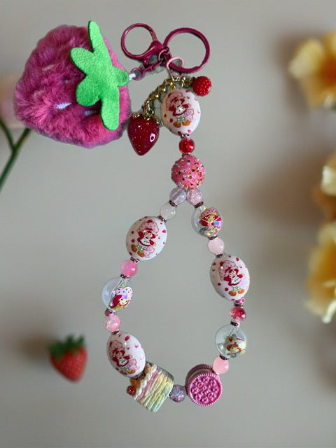 Strawberry Sweets Keychain – Plush Berry & Dessert Beaded Charm