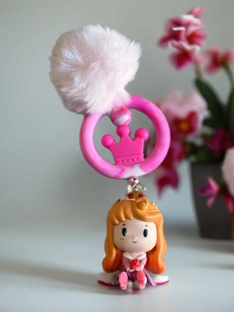 Pink Princess Puff Keychain – Crown Ring & Charm Figure
