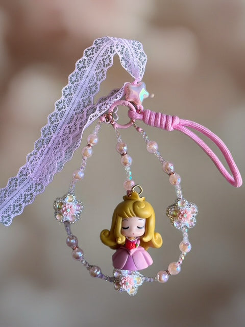 Dreamy Pastel Princess Keychain – Lace Ribbon & Beaded Charm